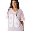 Womens Jersey Tshirts Letter Printed Tees V Neck Mesh Short Sleeve 2025 Y2k Summer Casual Tops Clothes