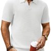 Mens Polo Shirts Short Sleeve V Neck Knit Textured Polo Knitted Golf Shirt