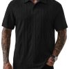 Mens Textured Knit Polo Shirts Loose Fit Stretch Casual Summer Collared Shirt (S-XXL)