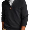 Men's Quarter Zip Sweater Slim Fit Casual Pullover Sweater Mock Neck Polo Sweaters