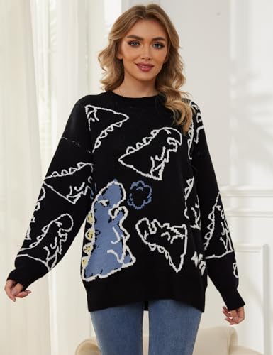 Dinosaur Sweater Women y2k Vintage Oversized Graphic Streetwear Knit Sweater Casual Cute Kawaii Tops