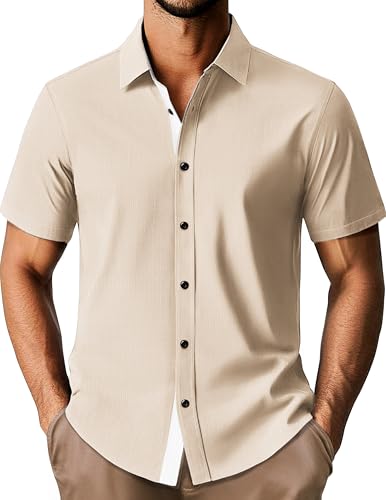 Mens Short Sleeve Button Down Shirts Casual Stylish Wrinkle-Free Untuckit Dress Shirt