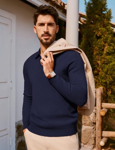 Mens Sweater Long Sleeve V Neck Pullover Sweater Knitted Textured Sweater