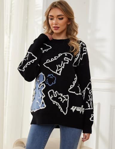 Dinosaur Sweater Women y2k Vintage Oversized Graphic Streetwear Knit Sweater Casual Cute Kawaii Tops