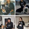 Oversized Tees Graphic Dog Print Tshirt Washed Cotton Short Sleeve Summer Streetwear Vintage Unisex Tops