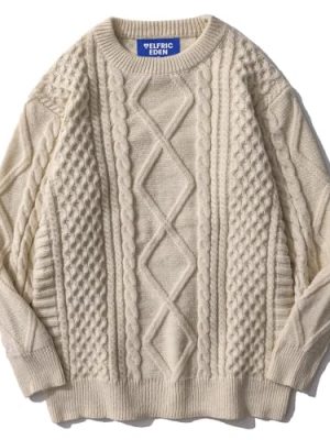 Women Sweater Vintage Cable Knit Sweater Casual Oversized Sweater Pullover