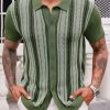 Mens Knit Polo Shirts Vintage Casual Short Sleeve Shirt Golf Button Down Old Money Sweater