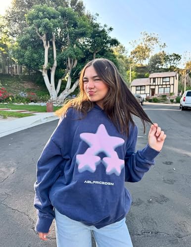 Womens Oversized Hoodie Heavyweight Vintage Streetwear Star Graphic Acid Wash Hoodies Pullover With Pockets