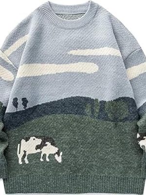 Mens Graphic Sweaters Vintage Oversized Knit Pullover Unisex Streetwear Baggy Sweater