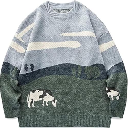 518IaVZfNHL.jpg Mens Graphic Sweaters Vintage Oversized Knit Pullover Unisex Streetwear Baggy Sweater