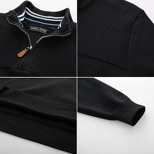 Men's Quarter Zip Sweater Slim Fit Casual Pullover Sweater Mock Neck Polo Sweaters