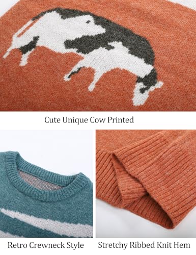 Men's Cow Sweater Harajuku Oversized Sweaters Chunky Casual Knit Pullover Jumper Fall Winter Fashion
