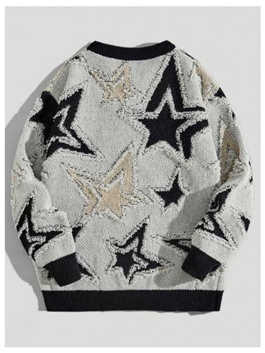 Men's Graphic Sweater Y2k Long Sleeve Drop Shoulder Crewneck Loose Knitted Pullover Tops