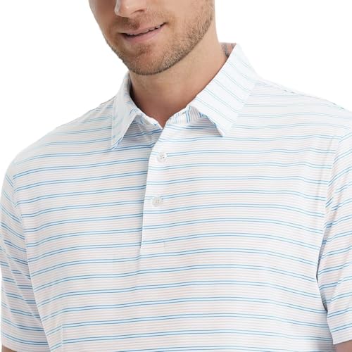 Mens Golf Shirts Short Sleeve Dry Fit Moisture Wicking Lightweight Sports Striped Polo T Shirts for Men