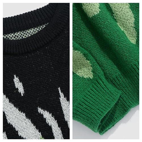 Men's Oversized Sweater Y2K Aesthetic Flame Graphic Crewneck Knit Pullover Unisex Casual Sweaters