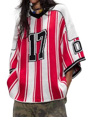 Oversized T Shirts Number Stripe Graphic Unisex Knit Tee Color Blocking Y2k Football Jersey 2025 Trend Tops
