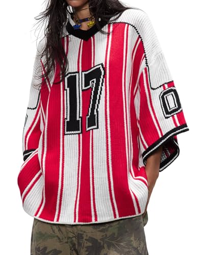 Oversized T Shirts Number Stripe Graphic Unisex Knit Tee Color Blocking Y2k Football Jersey 2025 Trend Tops