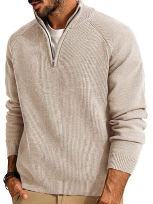 Mens Quarter Zip Pullover Sweater Turtleneck Raglan Long Sleeve Sweaters