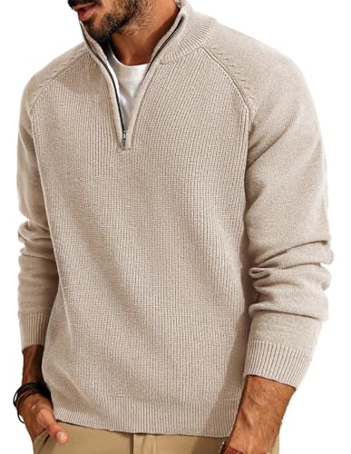 Mens Quarter Zip Pullover Sweater Turtleneck Raglan Long Sleeve Sweaters