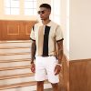 Men's Fashion Polo Shirts Vintage Striped Knitting Shirts Casual Slim Fit Golf Shirts