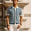 Men's Polo Shirts Retro Knit Shirt Vintage Striped Shirt