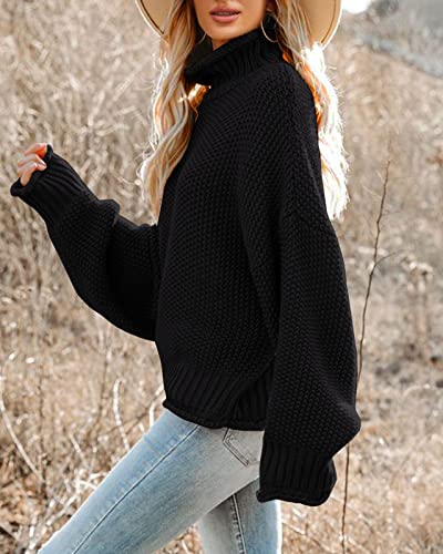 Womens Turtleneck Oversized Sweaters Batwing Long Sleeve Pullover Loose Chunky Knit Jumper