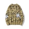 Men's Oversized Cat Sweaters Crewneck Long Sleeve Cotton Cute Pullover Sweaters
