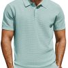 Mens Short Sleeve Button Down Polo Shirt Casual Knit Shirt Waffle Polo Shirt