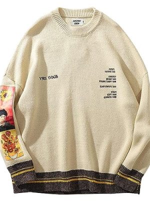 Oversized Sweater Graphic Van Gogh Printed Unisex 90s Vintage Women Knit Sweaters Men Casual 2024 Pullover