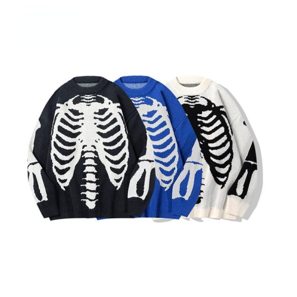 Y2K Grunge Skeleton Sweatshirt Oversized Long Sleeve Fairy Alt Pullover Aesthetic Harajuku Clothes Vintage Tops