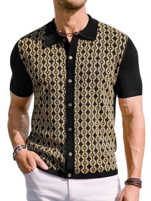 Men's Contrast 70s Vintage Polo Shirts Short Sleeve Knitwear