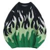 Men's Oversized Sweater Y2K Aesthetic Flame Graphic Crewneck Knit Pullover Unisex Casual Sweaters