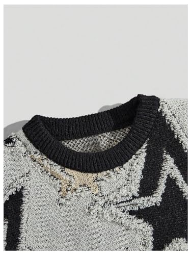 Men's Graphic Sweater Y2k Long Sleeve Drop Shoulder Crewneck Loose Knitted Pullover Tops