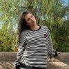 Oversized Sweatshirt for Women Crewneck Striped Sweatshirt Preppy Shirts Y2K Tops