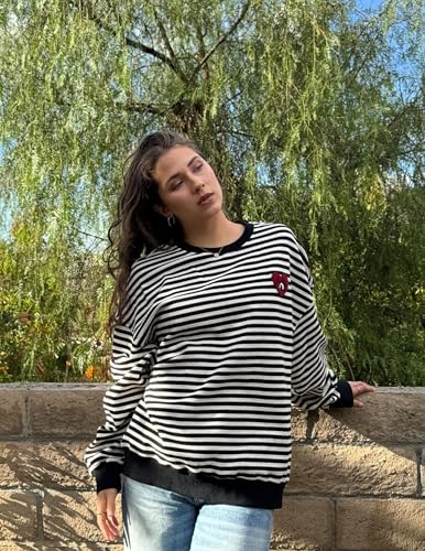 Oversized Sweatshirt for Women Crewneck Striped Sweatshirt Preppy Shirts Y2K Tops