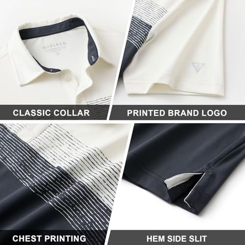 Golf Shirts for Men Dry Fit Performance Chest Print Color Block Moisture Wicking Casual Short Sleeve Polo Shirts