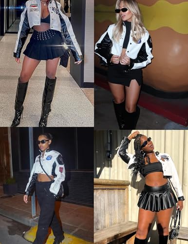 Cropped Leather Jacket Women PU Crop Moto Biker Racing Trendy Fashion Casual Coats