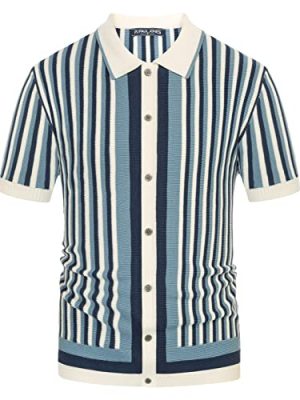 Men's Polo Shirts Retro Knit Shirt Vintage Striped Shirt