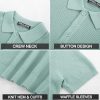 Mens Short Sleeve Button Down Polo Shirt Casual Knit Shirt Waffle Polo Shirt