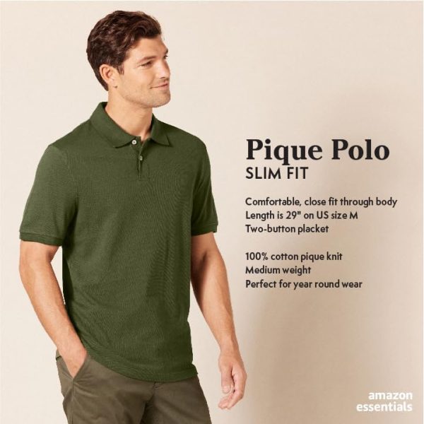 51wKih1BIL.jpg Men's Polo Shirts Short Sleeve, Slim-Fit Cotton Pique