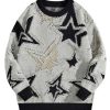 Men's Graphic Sweater Y2k Long Sleeve Drop Shoulder Crewneck Loose Knitted Pullover Tops