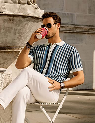 Men's Polo Shirts Retro Knit Shirt Vintage Striped Shirt