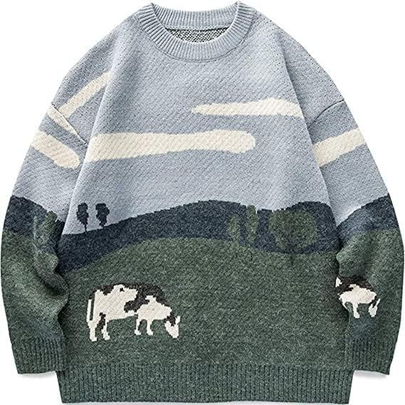 610EGZHVl9L.jpg Mens Graphic Sweaters Vintage Oversized Knit Pullover Unisex Streetwear Baggy Sweater
