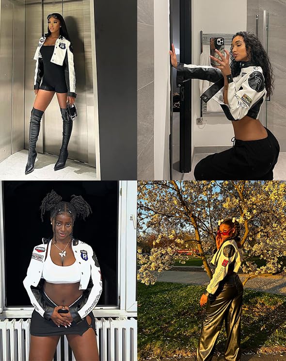 Cropped Leather Jacket Women PU Crop Moto Biker Racing Trendy Fashion Casual Coats