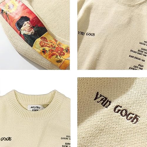 Oversized Sweater Graphic Van Gogh Printed Unisex 90s Vintage Women Knit Sweaters Men Casual 2024 Pullover