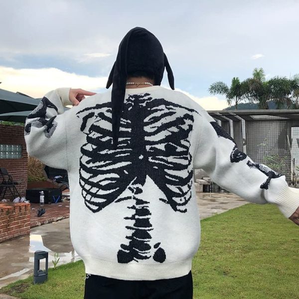 Y2K Grunge Skeleton Sweatshirt Oversized Long Sleeve Fairy Alt Pullover Aesthetic Harajuku Clothes Vintage Tops