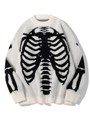 Y2K Grunge Skeleton Sweatshirt Oversized Long Sleeve Fairy Alt Pullover Aesthetic Harajuku Clothes Vintage Tops