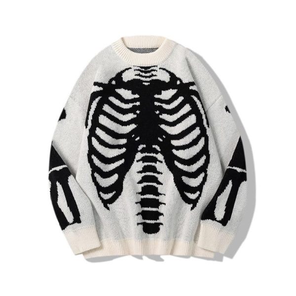Y2K Grunge Skeleton Sweatshirt Oversized Long Sleeve Fairy Alt Pullover Aesthetic Harajuku Clothes Vintage Tops
