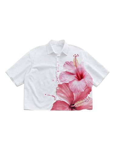 313JgvgUZ5L.jpg Men's Floral Oversized Shirts Button Down Short Sleeve Baggy Summer Shirt Tops