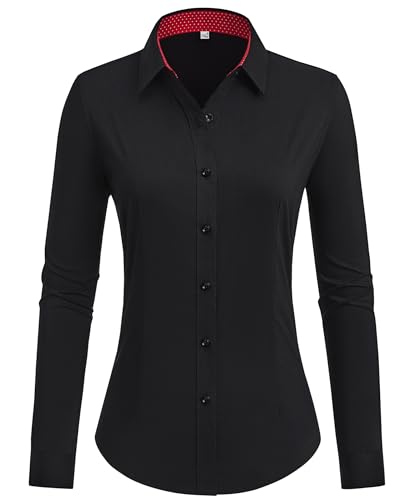 Button Down Shirts for Women Dress Shirts Cotton Long Sleeve Shirt for Women Wrinkle Free Stretch Work Blouse